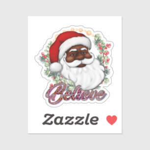 Sticker Black Père Noël Believe Melanin Man Christmas Chev