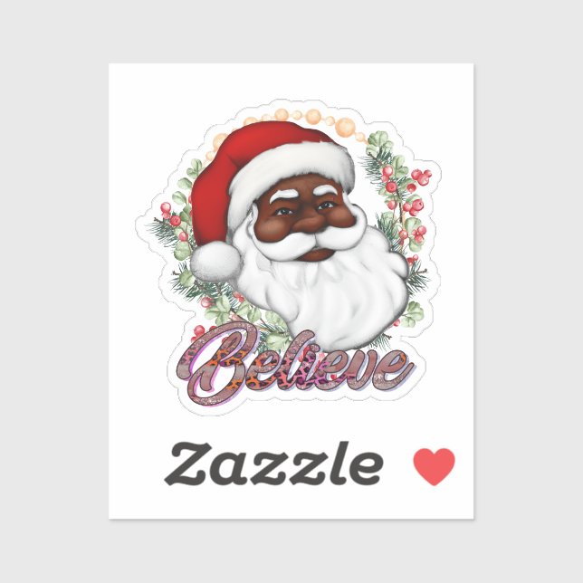Sticker Black Père Noël Believe Melanin Man Christmas Chev (Feuille)