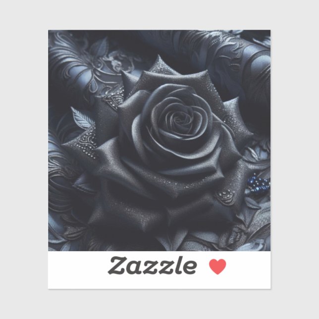 Sticker Black Rose on Black Brocade (Feuille)