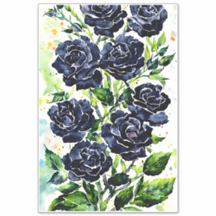 Sticker Black Roses Flowers Goth Art Watercolor Painting