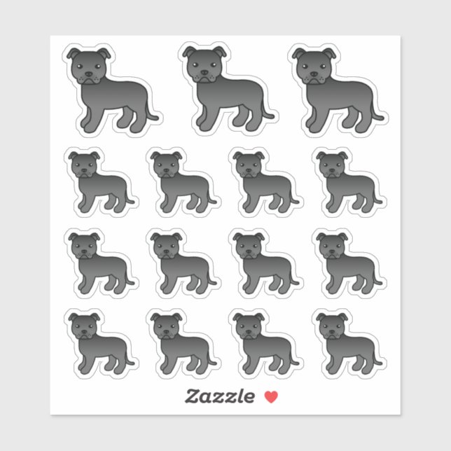 Sticker Black Staffordshire Bull Terrier mignon Chiens de  (Feuille)