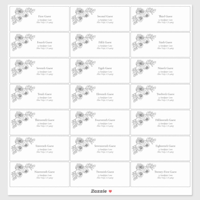 Sticker Black White Floral Line Art Adresse du client (Feuille)