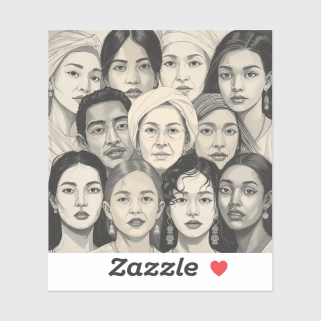 Sticker Black & White Paintings Celebrating Diversity  (Feuille)