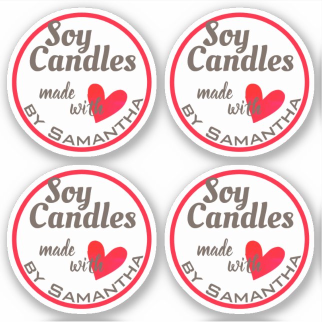 Sticker Blanc Brown fait avec amour Bougies de soja du Coe (Devant)