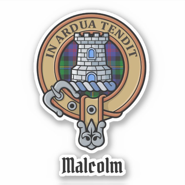 Sticker Blason du clan Malcolm sur tartan (Devant)