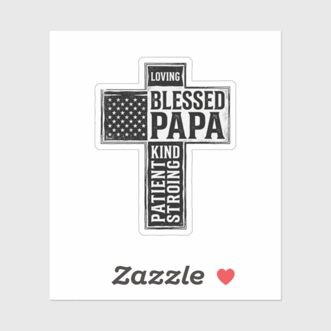 Sticker Blessed Papa Cross Christian Vintage Typography De (Feuille)