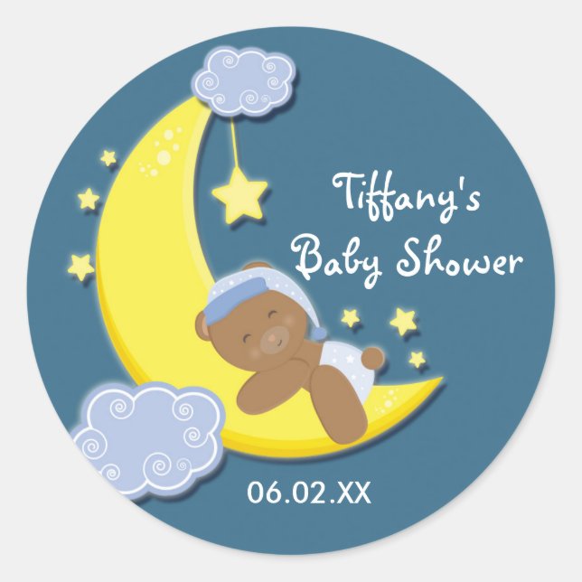Sticker bleu Baby shower Teddy Bear Moon & Stars (Devant)