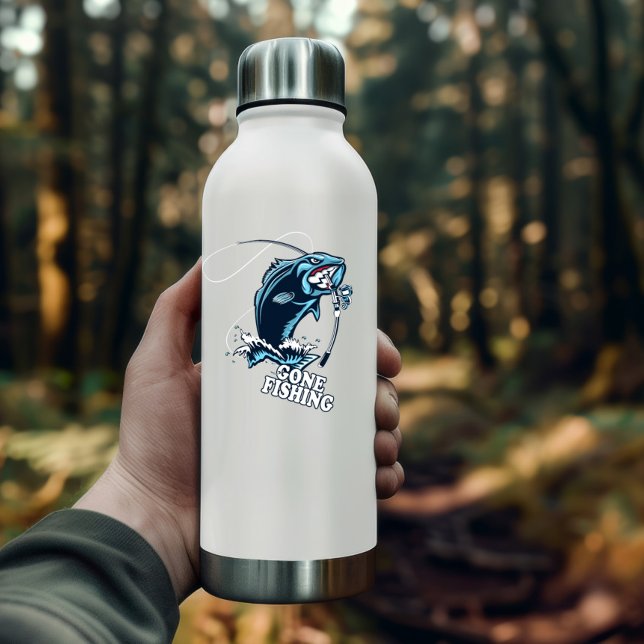 Sticker bleu basse pêche parti | Sticker Die-Cut (Gone Fishing Bass Vinyl Sticker | Die-Cut Sticker by PiggyPrint Stickers.)