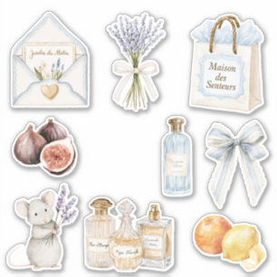 Sticker Bleu Clair Crème Enveloppe Cœur Floral Français