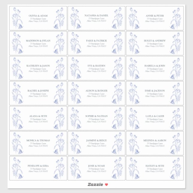 Sticker Bleu et Blanc Floral de France Invitation de l'hôt (Feuille)