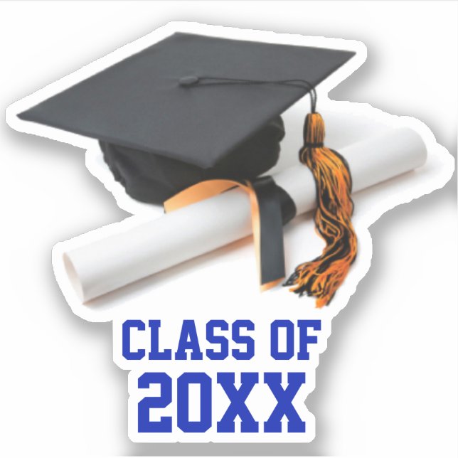 Sticker Bleu et Orange Graduation Cap & Tassel Classe de (Devant)