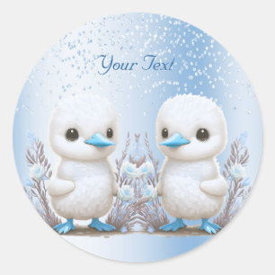 Sticker bleu floral Twin Ducks