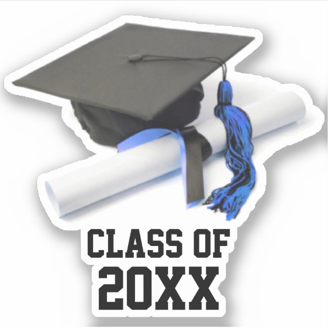 Sticker Bleu Noir Cap de Graduation & Tassel Classe De (Devant)
