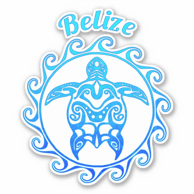 Sticker Bleu Océan Tortue Tribale Belize (Devant)