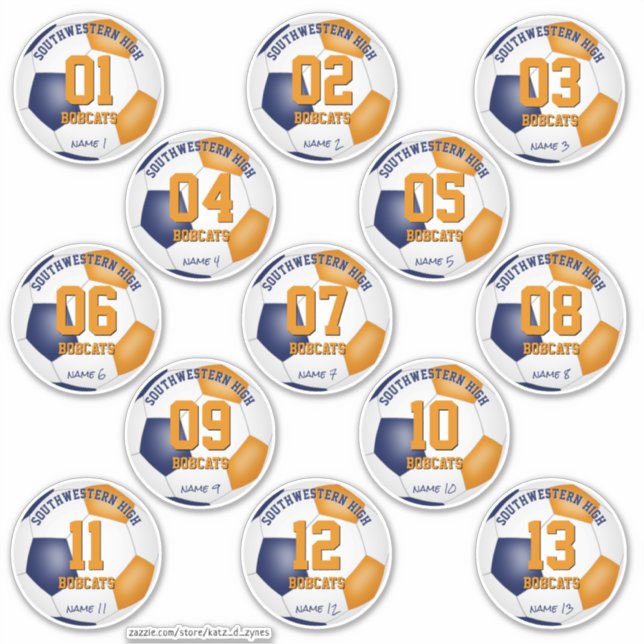 Sticker bleu orange enfants football couleurs jeu de 13 (Devant)