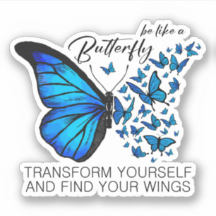 Sticker Bleu Papillon, Citation Inspirationnelle