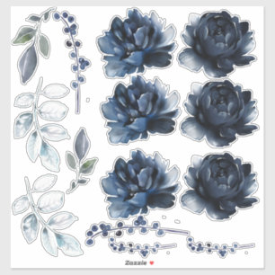 Sticker Bleu Peonies Aménagement Floral Ensemble De  