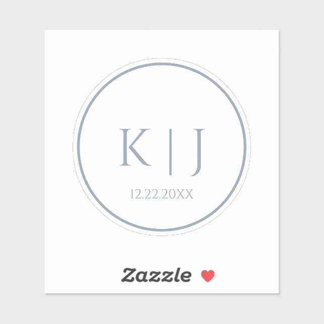 Sticker Bleu Poussiéreux Monogramme Initial Minimal Tendan (Feuille)