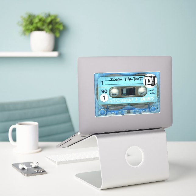Sticker Bleu Retro T4 Audiotape Cassette 80s DJ C-CutVS (Ordinateur portable sur le bureau)