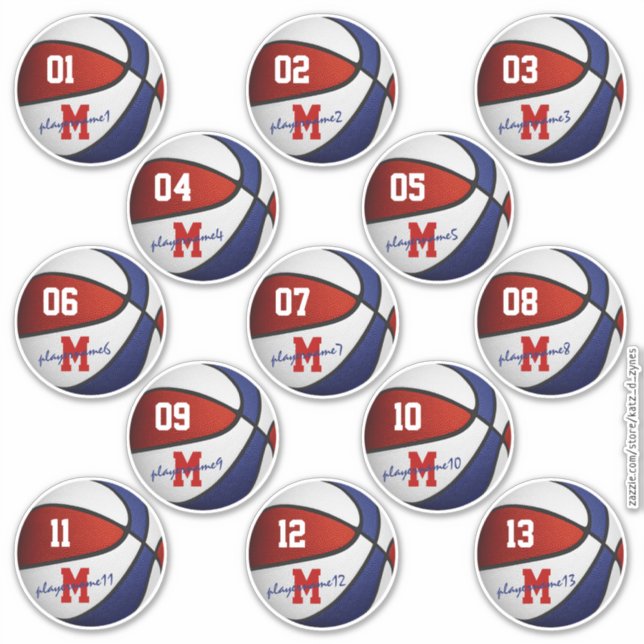 Sticker bleu rouge basketball coutume 13 joueurs noms (Devant)