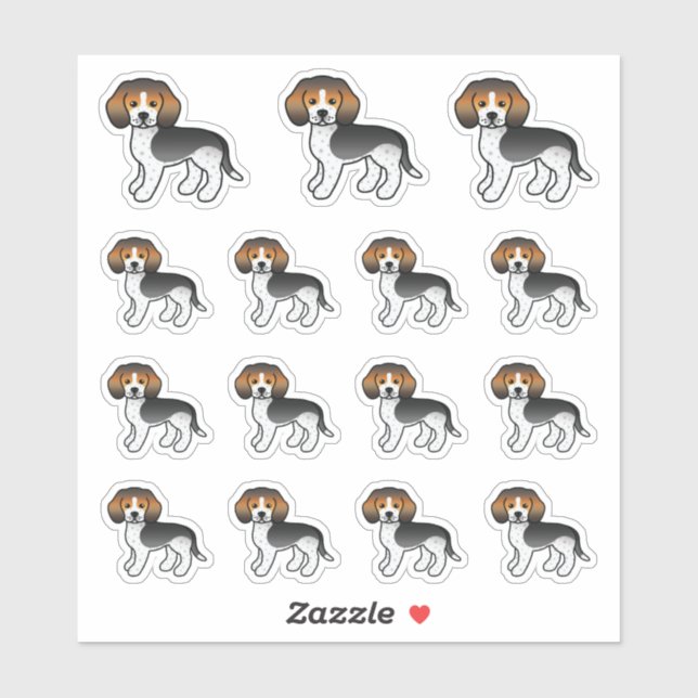 Sticker Bleu Ticked Beagle mignon Chiens de dessin (Feuille)