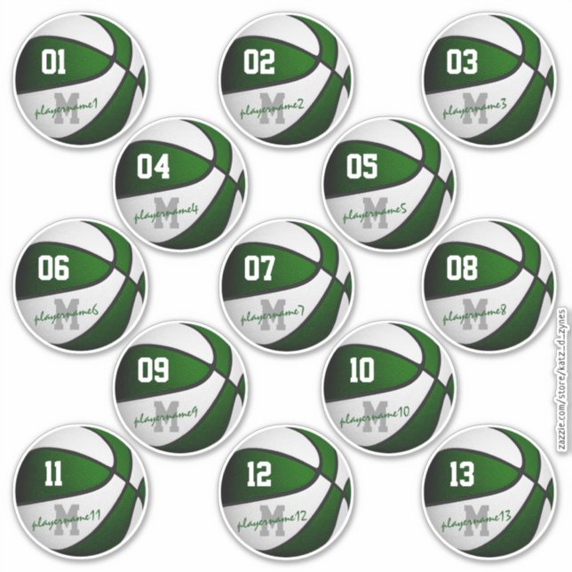 Sticker bleu vert basketball coutume 13 joueurs noms (Devant)