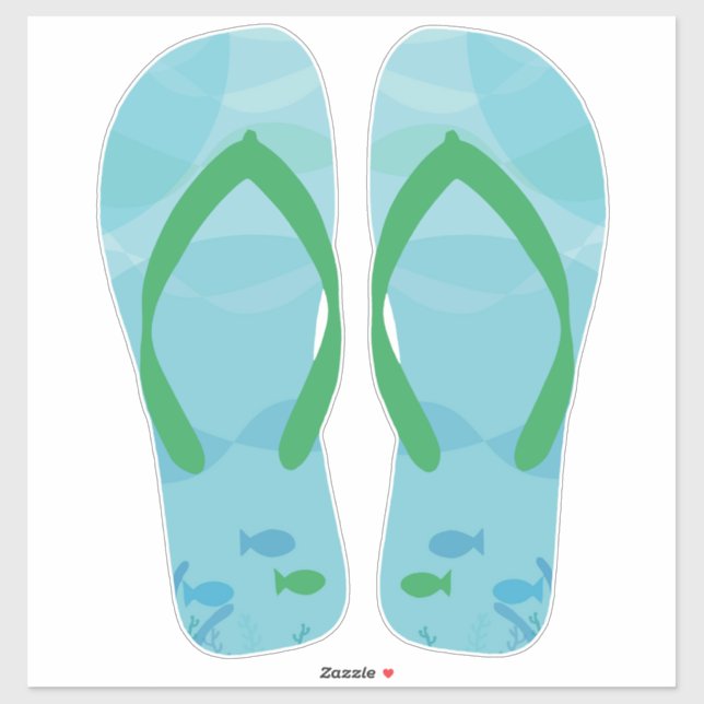 Sticker Bleu Vert Plage Flip Flops Plage Sandales (Feuille)
