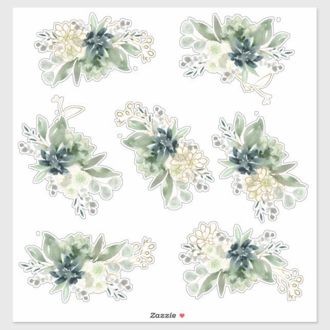 Sticker Bleu Vert Succulent Fleur Bunch (Feuille)
