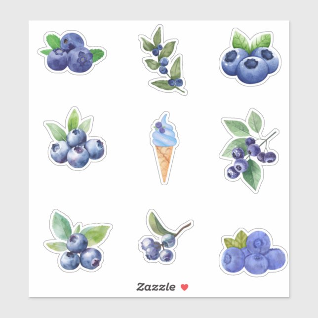 Sticker Bleuets d'aquarelle et branches de bleuets (Feuille)