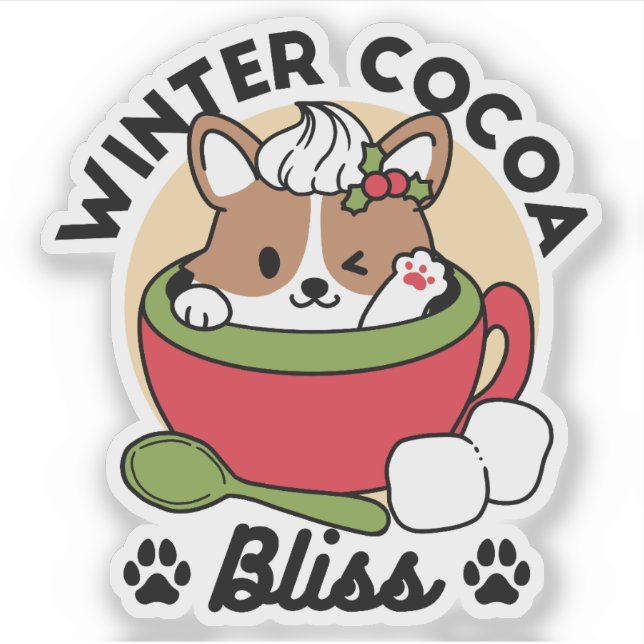 Sticker Bliss de cacao d'hiver - Chien mignon en mode Mug (Devant)