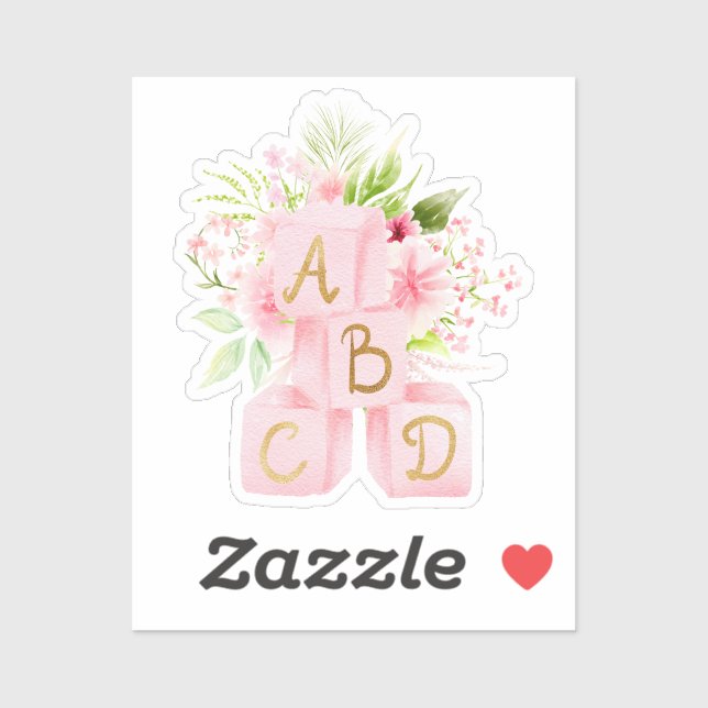 Sticker Blocs floraux roses mignons Alphabet (Feuille)