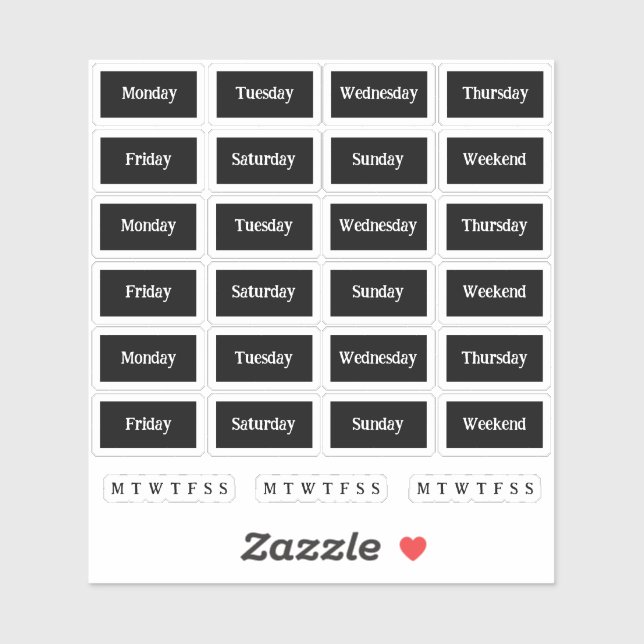 Sticker Blocs. Jours De La Semaine - Mono (Feuille)