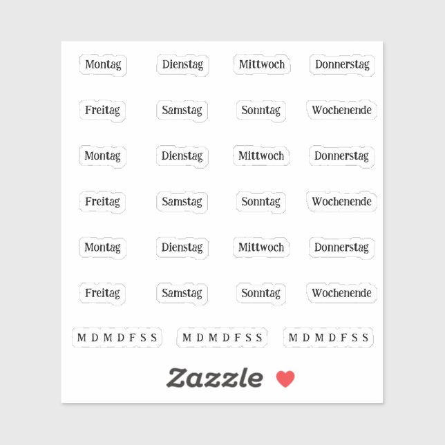 Sticker Blocs. Jours De La Semaine - Transparent (DEUTSCH) (Feuille)