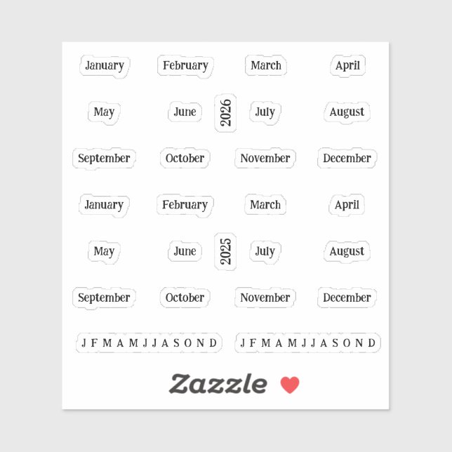 Sticker Blocs. Mois De L'Année 2025 2026 - Transparent (Feuille)