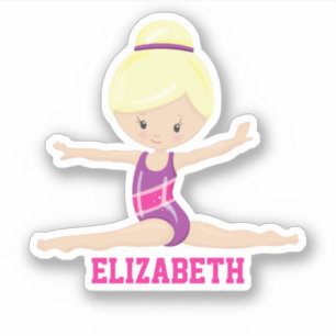 Sticker Blond blanc fille gymnastique rose leotard nom