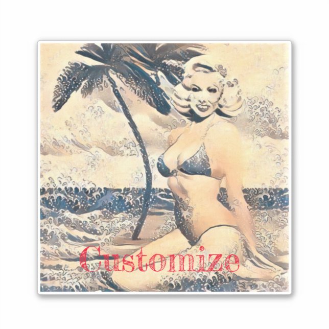 Sticker Blonde Kneeling Modèle de bikini Thunder_Cove (Devant)