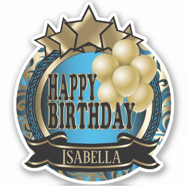 Sticker Blue Happy Birthday - Ajouter un nom (Devant)