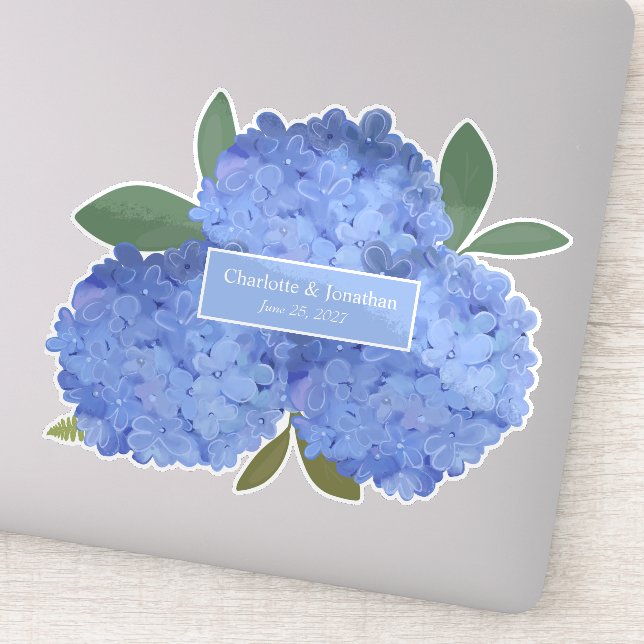 Sticker Blue Hydrangea Floral Mariage Noms personnalisés (Détail)