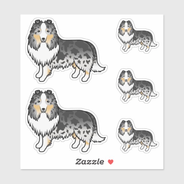 Sticker Blue Merle Shetland Sheepdog Sheltie Caricature Ch (Feuille)
