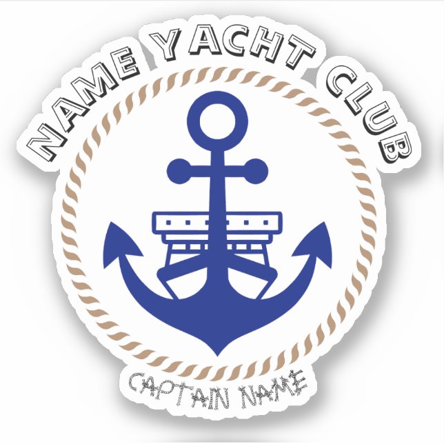 Sticker Blue Nautical Ancre yacht club bateau marina Nom (Devant)