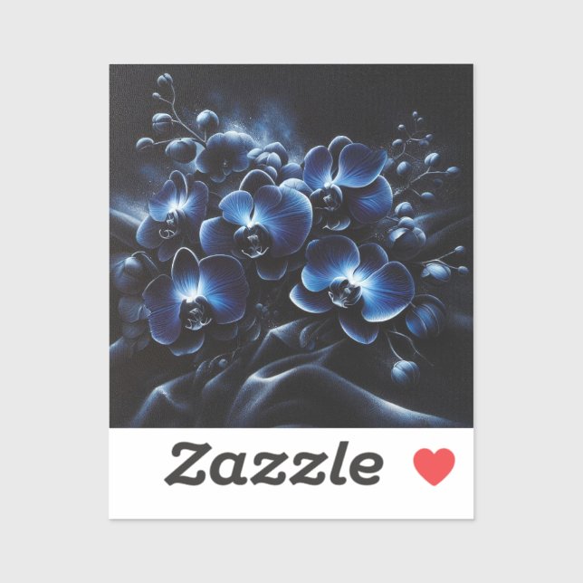 Sticker Blue Orchids on Black (Feuille)