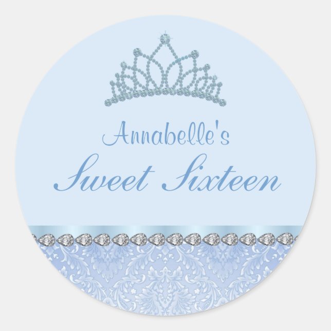 Sticker Blue Tiara & Damask Sweet16 (Devant)
