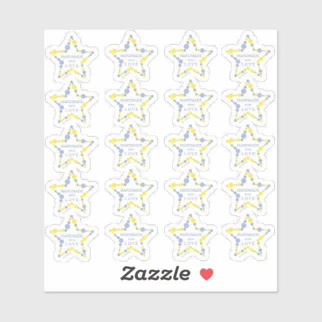 Sticker Blue & Yellow Original Buttons Star Handmade  (Feuille)