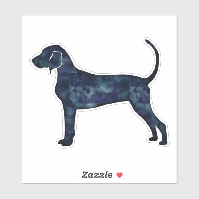 Sticker Bluetick Coonhound Noir Aquarelle Silhouette (Feuille)