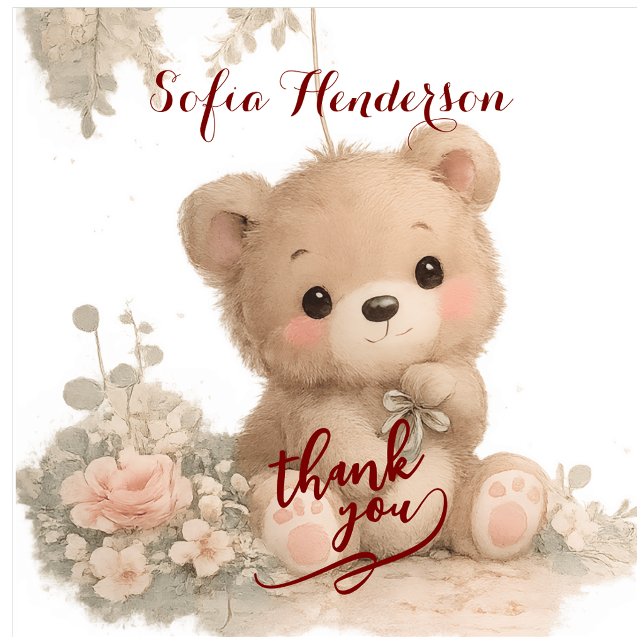 Sticker blush brown bearfloral watercolour (Créateur téléchargé)