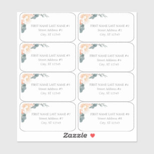 Sticker Blush Peach Cream Floral Mariage Adresse d'invité