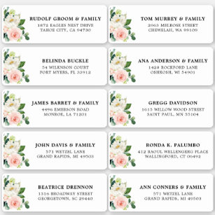 Sticker Blush Pink Ivory Floral Mariage Adresse Invitée