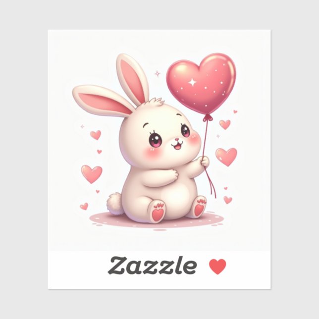 Sticker Blushing Bunny with Heart Balloon – Pastel Kawaii  (Feuille)