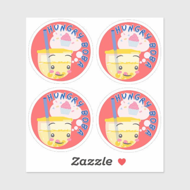 Sticker Boba affamé- Pack de 4 (Feuille)