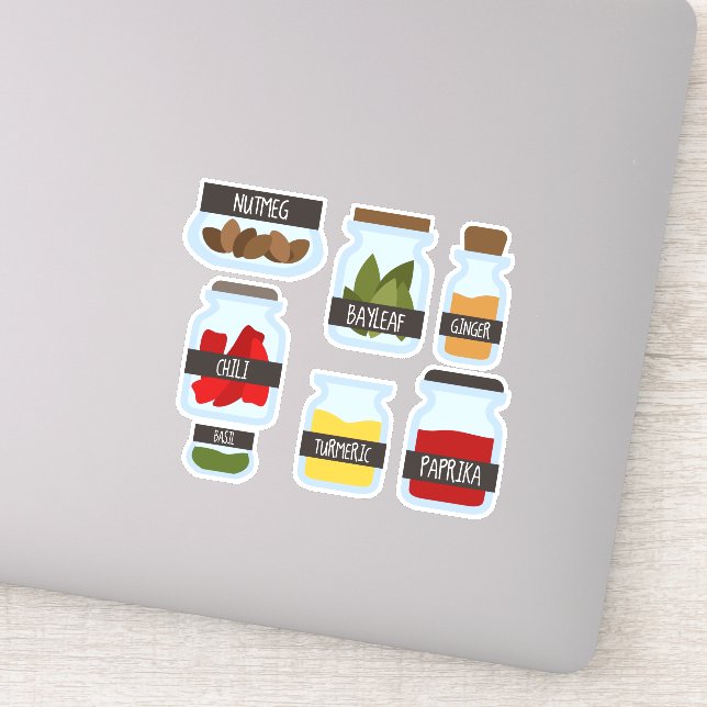 Sticker Bocaux d'épices colorés style cuisine (Détail)